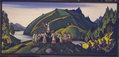 Scenografia do baletu Święto wiosny Le Sacre du Printemps I. Strawińskiego, 1945 autorstwa Nikolai Konstantinowitsch Roerich