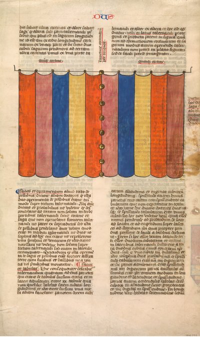 Zasłona Tabernakulum, jedna z sześciu ilustrowanych kart z Postilla Litteralis..., ca. 1360-1 autorstwa Nicholas of Lyra