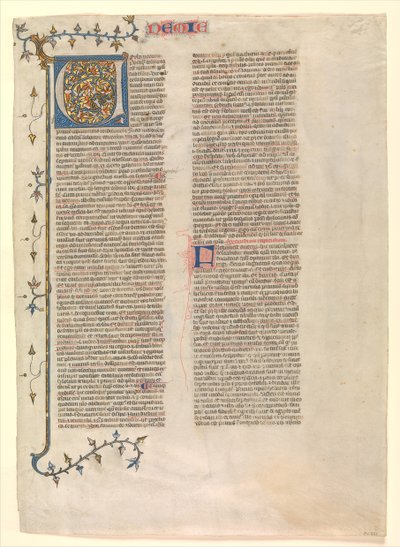 Inicjał V z komentarza Nehemiasza, jedna z sześciu ilustrowanych kart..., ca. 1360-1380. autorstwa Nicholas of Lyra
