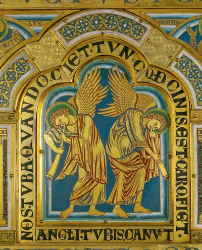 Anioły Zmartwychwstania, z ołtarza w Verdun ... (emaliowana tablica w technice champleve na złoconej miedzi) autorstwa Nicholas of Verdun