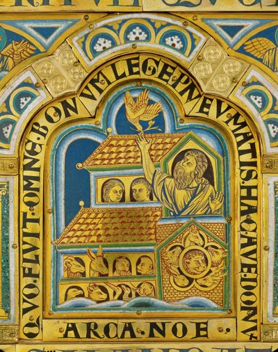 Arka Noego i przybycie gołębicy, Ołtarz Verdun ... (emalia na złoconej miedzi) autorstwa Nicholas of Verdun