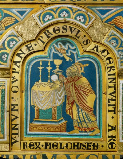 Kapłan-król Salemu, Melchizedek, składa w ofierze chleb i wino... (emalia na złoconej miedzi) autorstwa Nicholas of Verdun