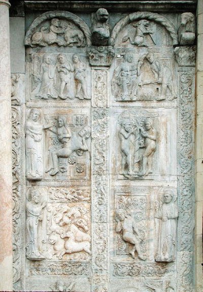Historia Adama i Ewy, od strony południowej kruchty zachodniej, ok. 1120-38 (marmur) autorstwa Nicholaus Nicholaus
