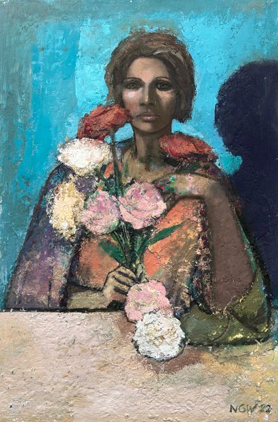 Flowergirl, 2022-23 (olej na płycie) autorstwa Nick Williams