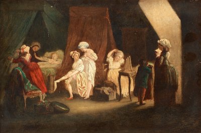 Lever des ouvrieres en mode, autorstwa Lafrensena, Niklasa (Nicolas Lavreince lub Lavrince) (1737-1807). Olej na drewnie, format: 27x39, , Kolekcja prywatna autorstwa Niclas II Lafrensen