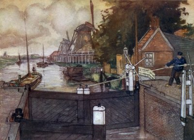 Noordervaldeursluis, Zaandam (kolor lito) autorstwa Nico Jungman