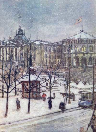 Norwegia: Houses of Parliament (Storthing), Christiania (kolor lito) autorstwa Nico Jungman