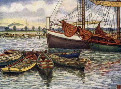 Norwegia: Trondhjem, Old Boats (kolor lito) autorstwa Nico Jungman