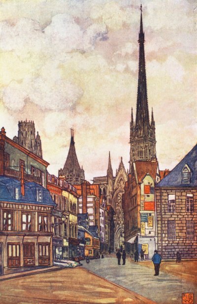 Ulica w Rouen (kolorowa litografia) autorstwa Nico Jungmann