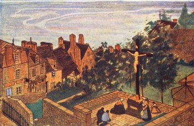 Widok ze szczytu Mont St Michel (kolorowa litografia) autorstwa Nico Jungmann