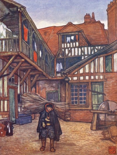 An Ancient Inn Yard (kolorowa litografia) autorstwa Nico Jungmann