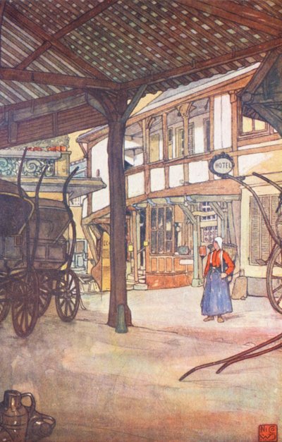 An Hotel Courtyard, Rouen (kolorowa litografia) autorstwa Nico Jungmann