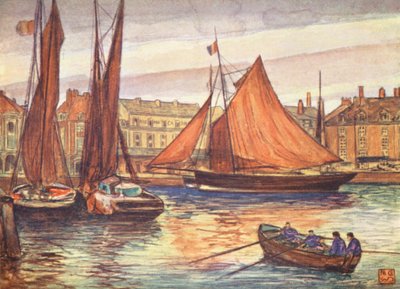Nabrzeże, Dieppe (kolorowa litografia) autorstwa Nico Jungmann