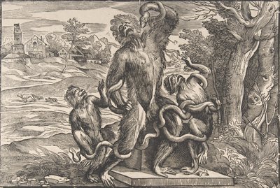 Karykatura grupy rzeźbiarskiej „Laokoona”, ca. 1540-45., ca. 1540-45. autorstwa Nicolò Boldrini.