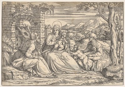 Święta Rodzina ze świętymi Elżbietą i Janem, ca. 1550. autorstwa Nicolò Boldrini