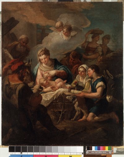 „Adoracja Dzieciątka Jezus” (Adoracja Dzieciątka Jezus) Obraz Nicola Grassi (1682-1748) XVIII-wieczne Muzeum Sztuk Pięknych Mikalojus Konstantinas Ciurlionis, Kowno, Litwa autorstwa Nicolò Grassi