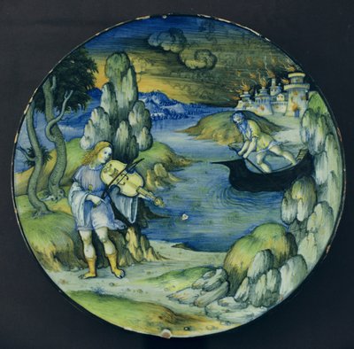 Orfeusz i Charon, płyta maiolica, ok. 1515 r. (ceramika) autorstwa Nicolò Pellipario