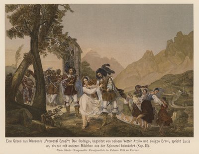 Sceny z powieści Alessandro Manzoniego I Promessi Sposi (kolorowa litografia) autorstwa Nicola Cianfanelli