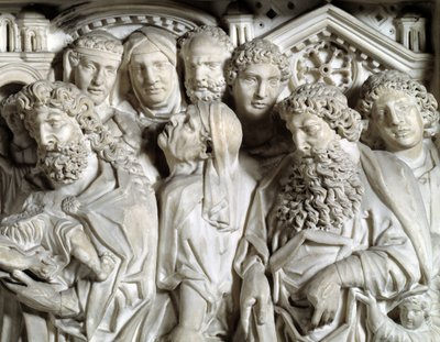 Ofiarowanie Jezusa do świątyni (Prezentacja Jezusa do świątyni) Detal Krzesło zrealizowane przez Nicola Pisano (1215/20-1278/84) (marmurowa ambona) 1260 Baptistere Saint John of Pisa (Battistero san Giovanni di Pisa), Włochy autorstwa Nicola Pisano