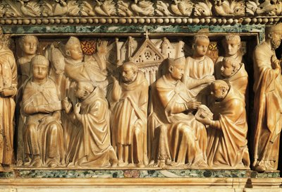 Relief przedstawiający zatwierdzenie Zakonu przez papieża Innocentego III autorstwa Nicola Pisano