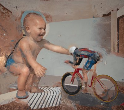 Rowerzysta dziecięcy II, 2023 (olej na miedzi) autorstwa Nicola Pucci