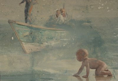 Dziecko na plaży, 2016 (olej na płótnie) autorstwa Nicola Pucci