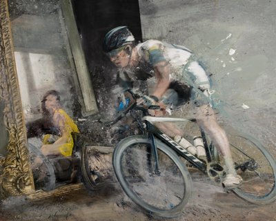 Rowerzysta z lustrem, 2021 (olej na płótnie) autorstwa Nicola Pucci