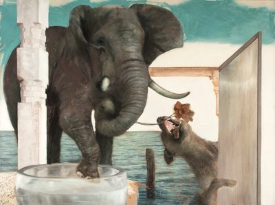 Słoń z psem, 2011 (olej na płótnie) autorstwa Nicola Pucci