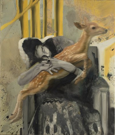 Frida z jelonkiem, 2018 (olej na płótnie) autorstwa Nicola Pucci