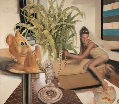 Dziewczyna z żółtym psem, 2011 (olej na płótnie) autorstwa Nicola Pucci