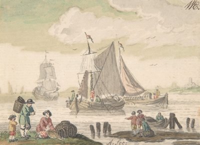 Pejzaż morski z sześcioma postaciami na pierwszym planie, 1733-93. autorstwa Nicolaas Aartman