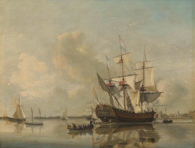 Fregata Marynarki Wojennej „Rotterdam” na Maasie u wybrzeży Rotterdamu autorstwa Nicolaas Baur