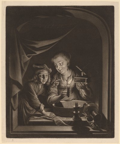 Pokojówka z pułapką na myszy autorstwa Nicolaas Verkolje after Gerrit Dou