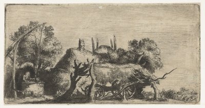Krajobraz ze studnią i wozem autorstwa Nicolaes Anthoni Flinck (attributed to)