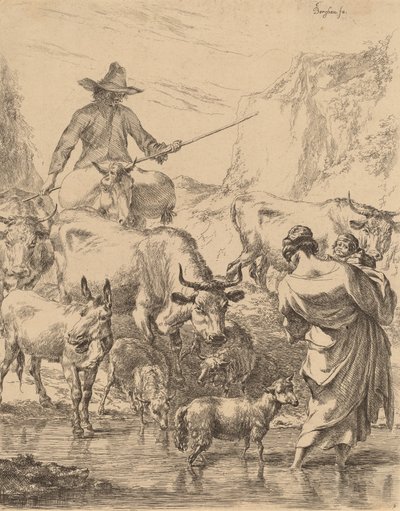 Stado przekraczające potok. autorstwa Nicolaes Berchem