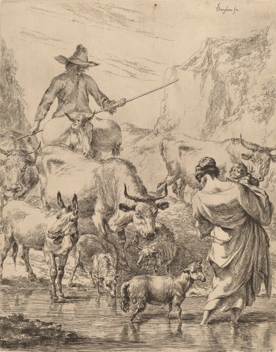 Stado przekraczające potok. autorstwa Nicolaes Berchem