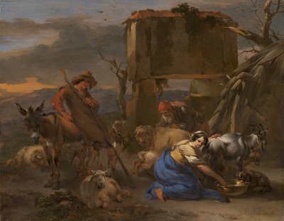 Scena pasterska z pasterką dojącą kozę autorstwa Nicolaes Berchem