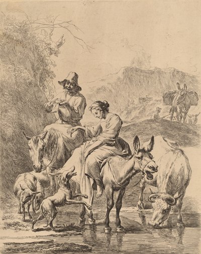 Pasterka na osiołku. autorstwa Nicolaes Berchem