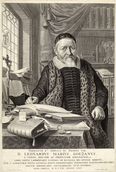 D. Leonardus Marius Goezanus, wyd. 1654 (grawerowanie) autorstwa Nicolaes Cornelisz (c.1592 1655) Moeyaert