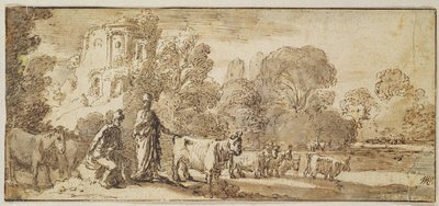 Merkury i Argus ze stadem bydła (pióro i atrament na papierze) autorstwa Nicolaes Cornelisz Moeyaert