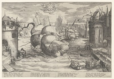 Zdobycie Damiate i pokonanie łańcucha, 1219 autorstwa Nicolaes Jansz. Clock