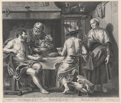Jowisz i Merkury zabawiane przez Filemona i Baucis autorstwa Nicolaes Lauwers, after Jacob Jordaens