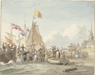 Przybycie księcia Willema Frederika do Scheveningen, 30 listopada 1813 r. autorstwa Nicolaes Lodewick Penning (signed by artist)