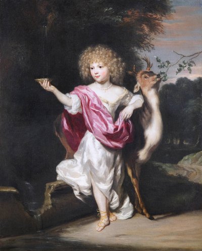 ""Portret dziewczynki z jeleniem"" (Portret dziewczynki z jeleniem) Obraz Nicolaes Maes (1634-1693), - Olej na płótnie wym. 58x49 cm Fondation Custodia autorstwa Nicolaes Maes