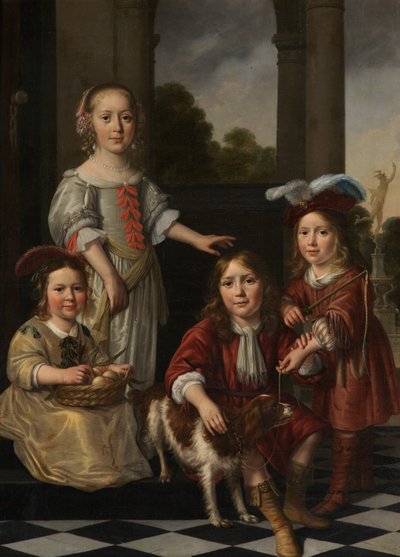 Portret czworga dzieci (olej na płótnie) autorstwa Nicolaes Maes