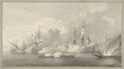 Bitwa morska, prawdopodobnie w pobliżu Kijkduin 21 sierpnia 1673 r autorstwa Nicolaes Muys