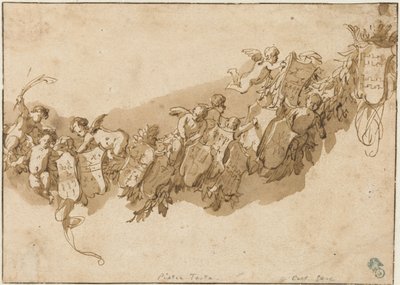 Girlanda heraldyczna w otoczeniu aniołów autorstwa Nicolaes Pietersz Berchem (possibly)