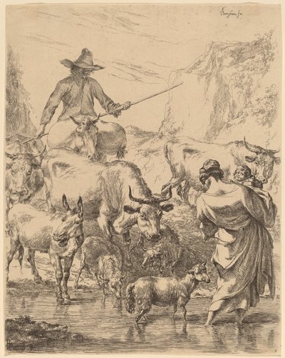 Stado przekraczające potok autorstwa Nicolaes Pietersz Berchem