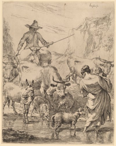 Stado przekraczające potok autorstwa Nicolaes Pietersz Berchem