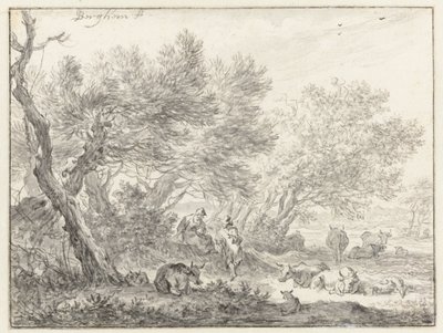 Pasterze i bydło w pobliżu grupy drzew autorstwa Nicolaes Pietersz Berchem